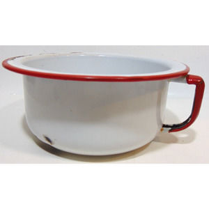 Chamber Pot Child White Red Trim Enamelware Bowl D-Handle 7.5" Vintage Federal
